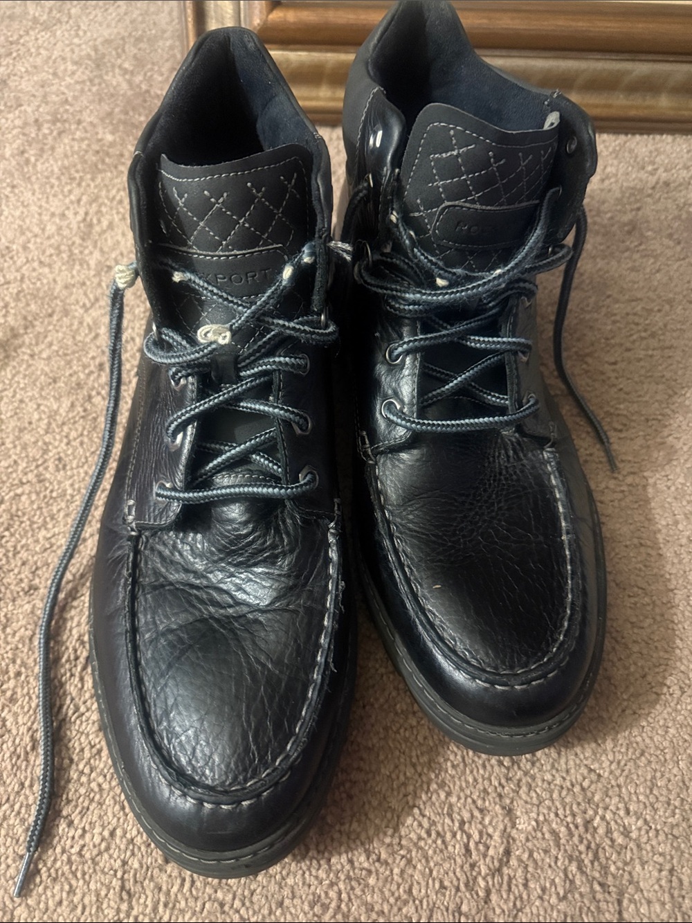 Men's Rockport Black Leather Moc Toe Lace-Up Boots